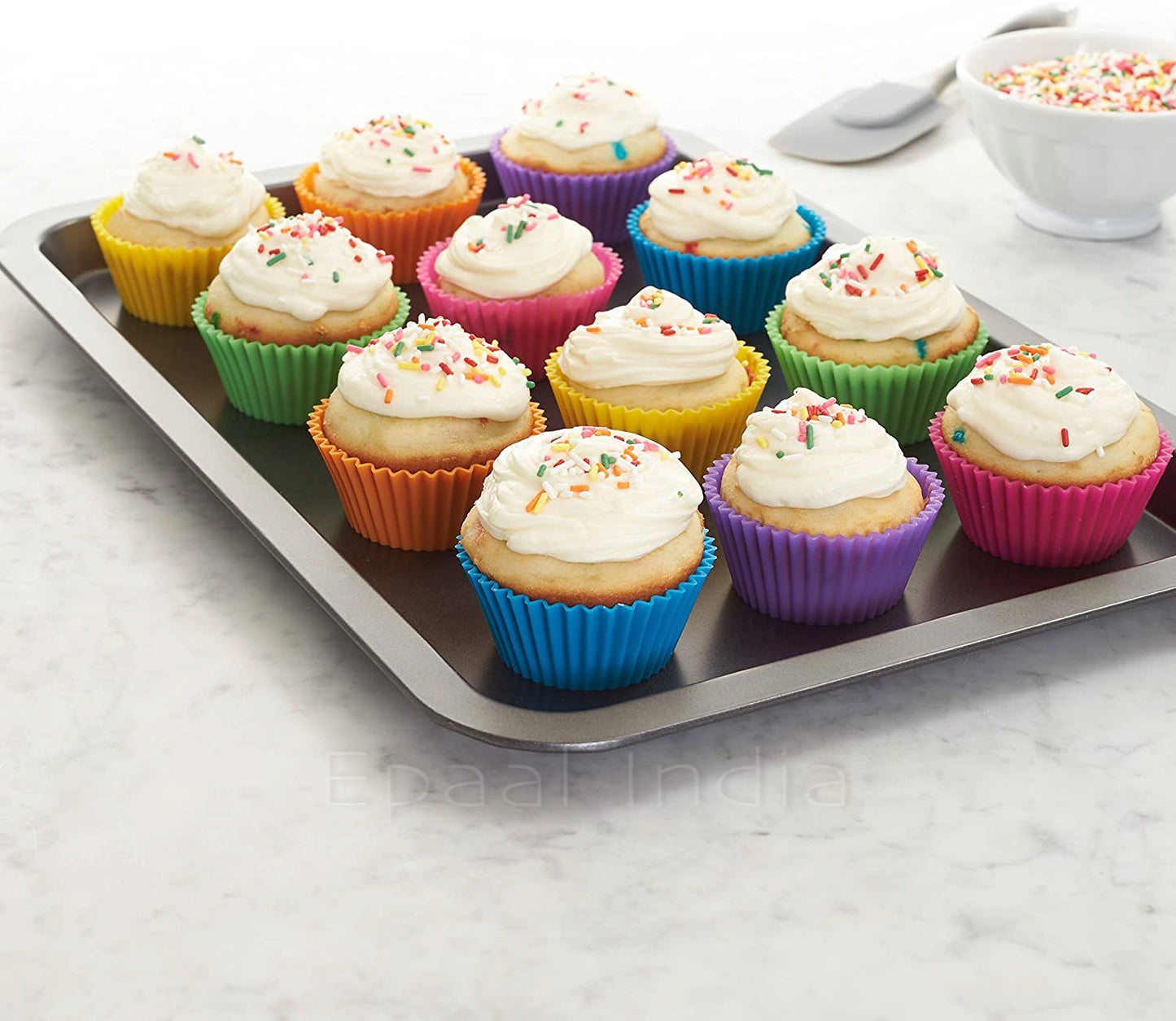 Epaal® Reusable Silicone Round Moulds Set for Muffins, Cupcake, Jelly, Cake (Pack of 12)