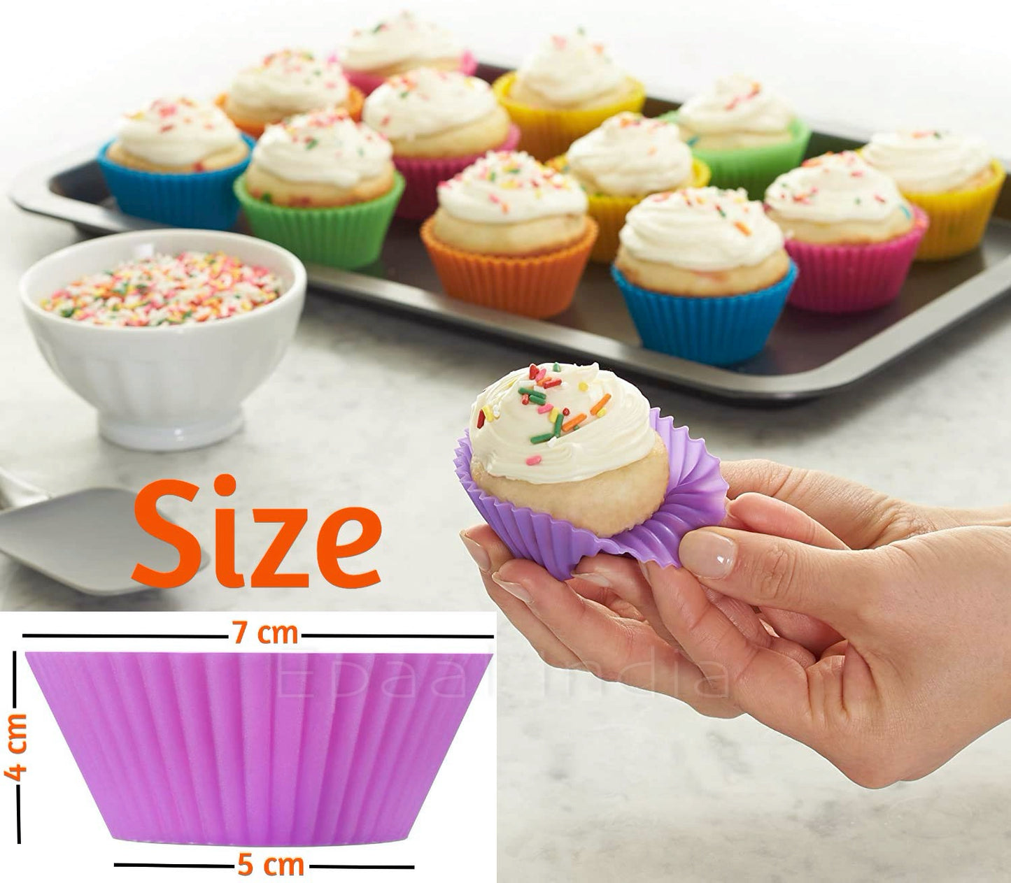 Epaal® Reusable Silicone Round Moulds Set for Muffins, Cupcake, Jelly, Cake (Pack of 12)