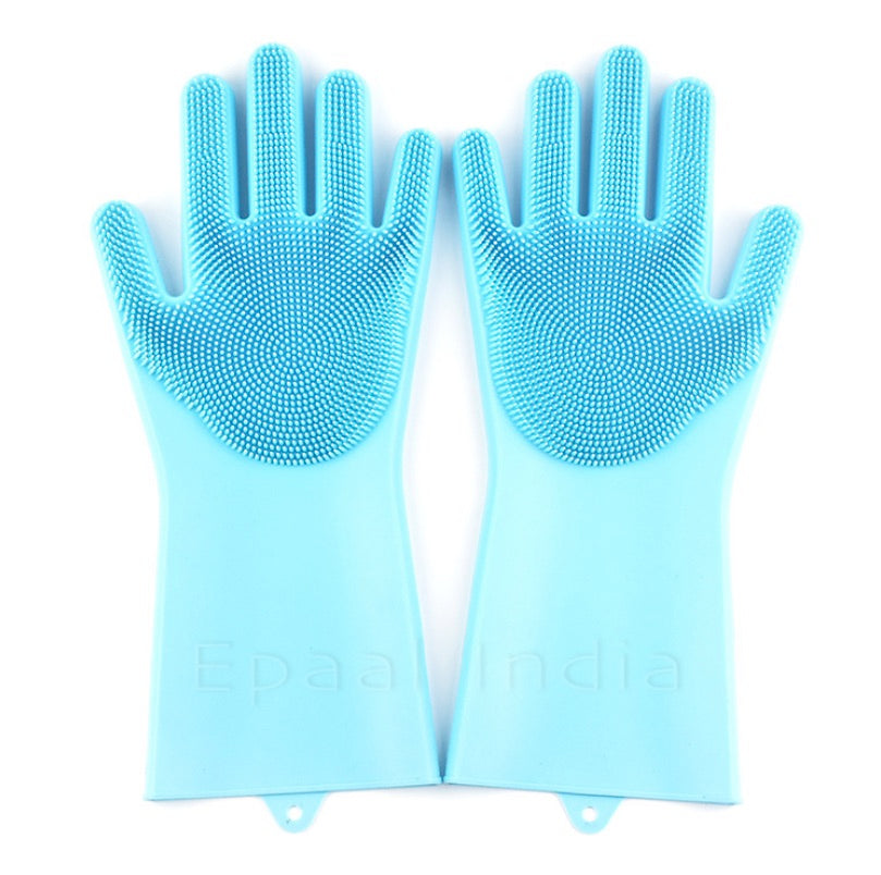 Dishwashing Gloves Pair with Scrubber Silicone Cleaning Reusable Scrub Gloves for Dish,Kitchen,Bathroom