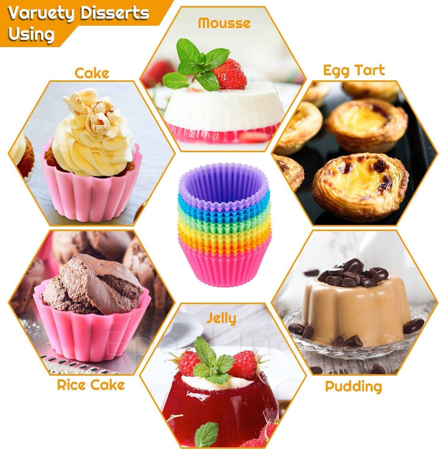 Epaal® Reusable Silicone Round Moulds Set for Muffins, Cupcake, Jelly, Cake (Pack of 12)