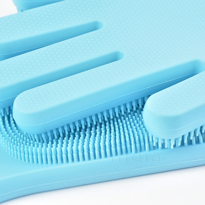 Dishwashing Gloves Pair with Scrubber Silicone Cleaning Reusable Scrub Gloves for Dish,Kitchen,Bathroom