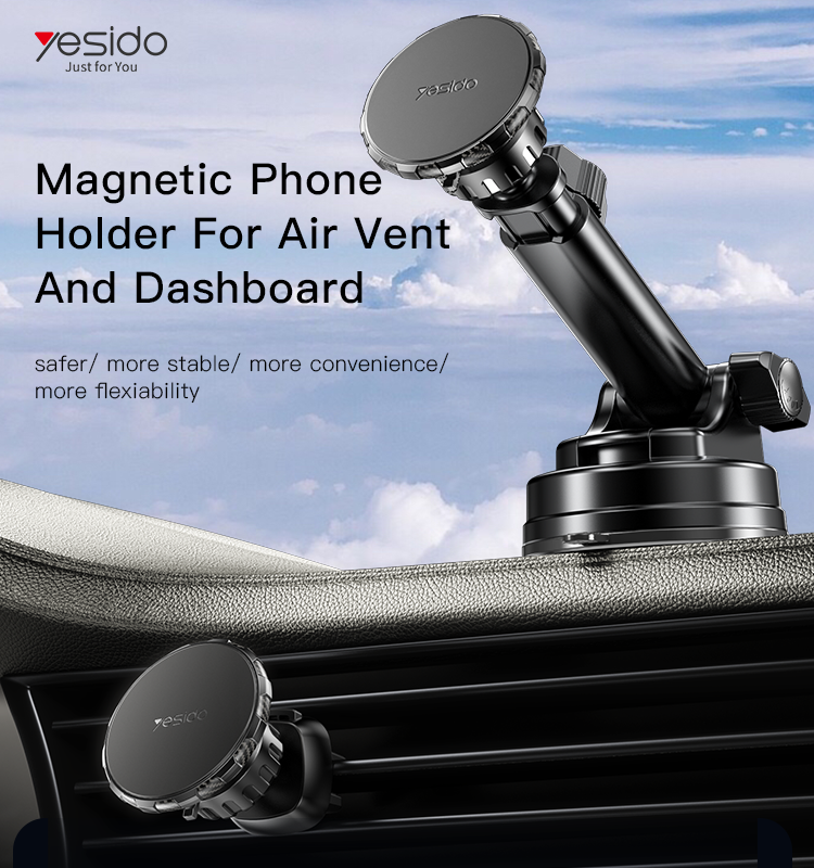 Epaal Yesido 2 in 1 Magnet Mobile Holder with Suction Cup and AC Vent Mount for Dashboard, Windshield Or AC Vent