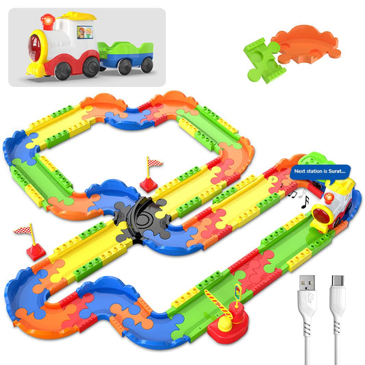 Mirana Block Rider Toy Train Set, Multiple Track Layout, USB Rechargeable Type-C Engine