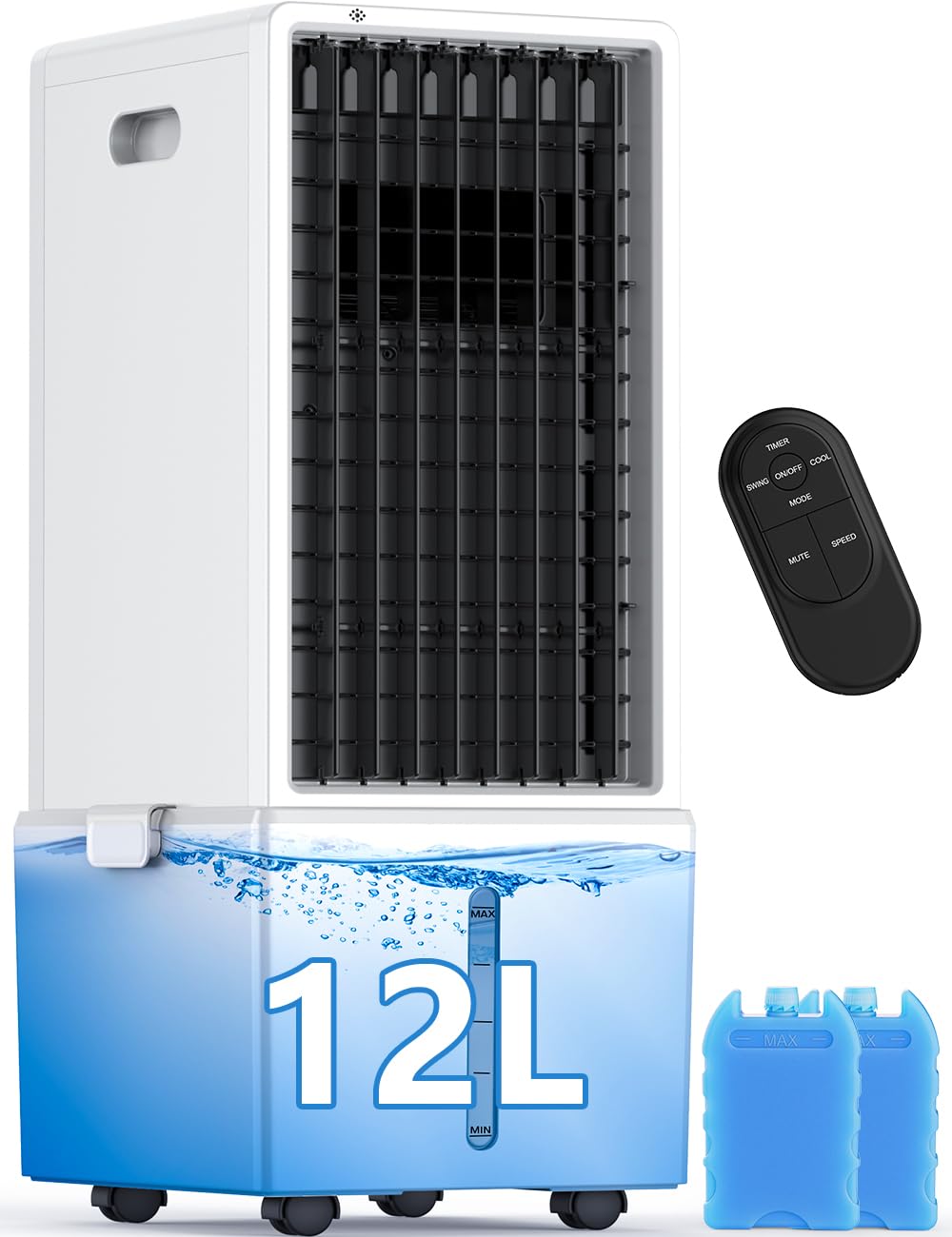 Hifresh 76R - 4-In-1 12L Air Cooler Fan with 2 Ice Packs, 4 Modes, 90° Oscillation, 12H Timer