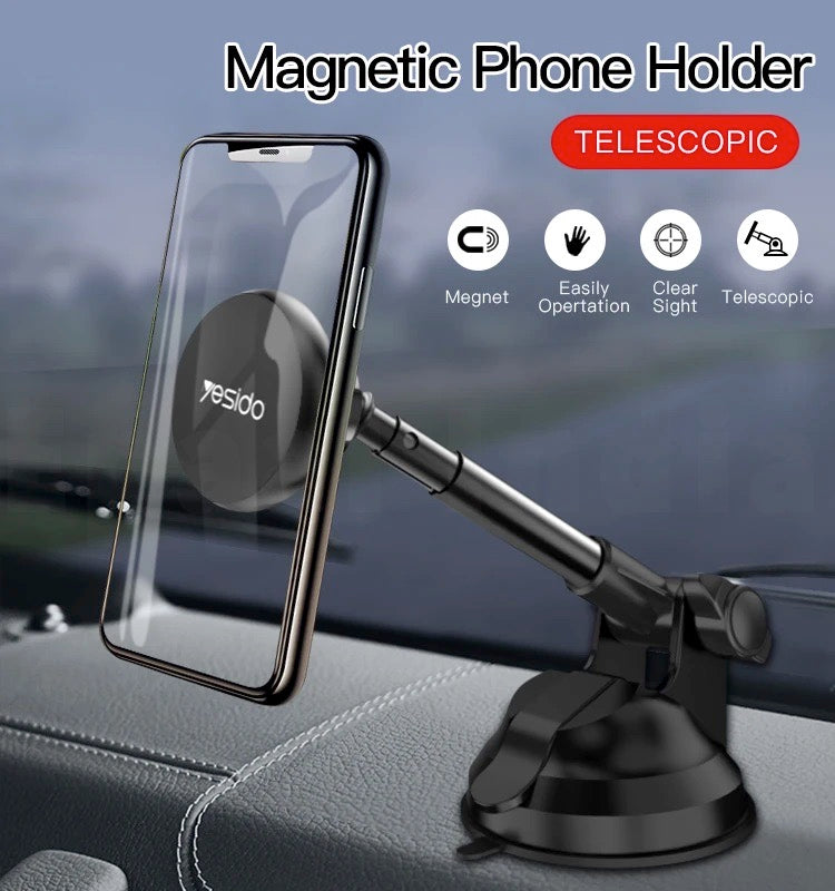 Epaal Yesido Magnetic Mobile Holder with Telescopic Arm and Strong Suction Cup for Dashboard, Windshield