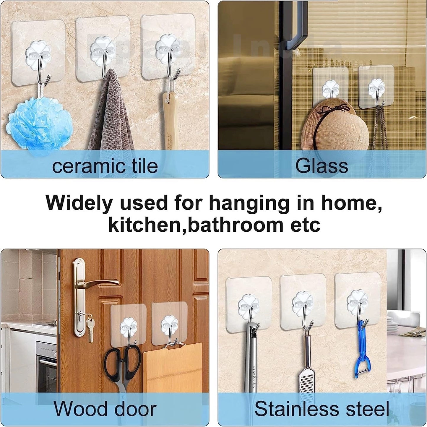 Epaal Hooks for Wall / Bathroom NO Drilling, Waterproof Stick on Adhesive Stronger Plastic Wall Hooks Hangers for Hanging Robe, Coat, Towel, Keys, Bags, Lights, Calendars