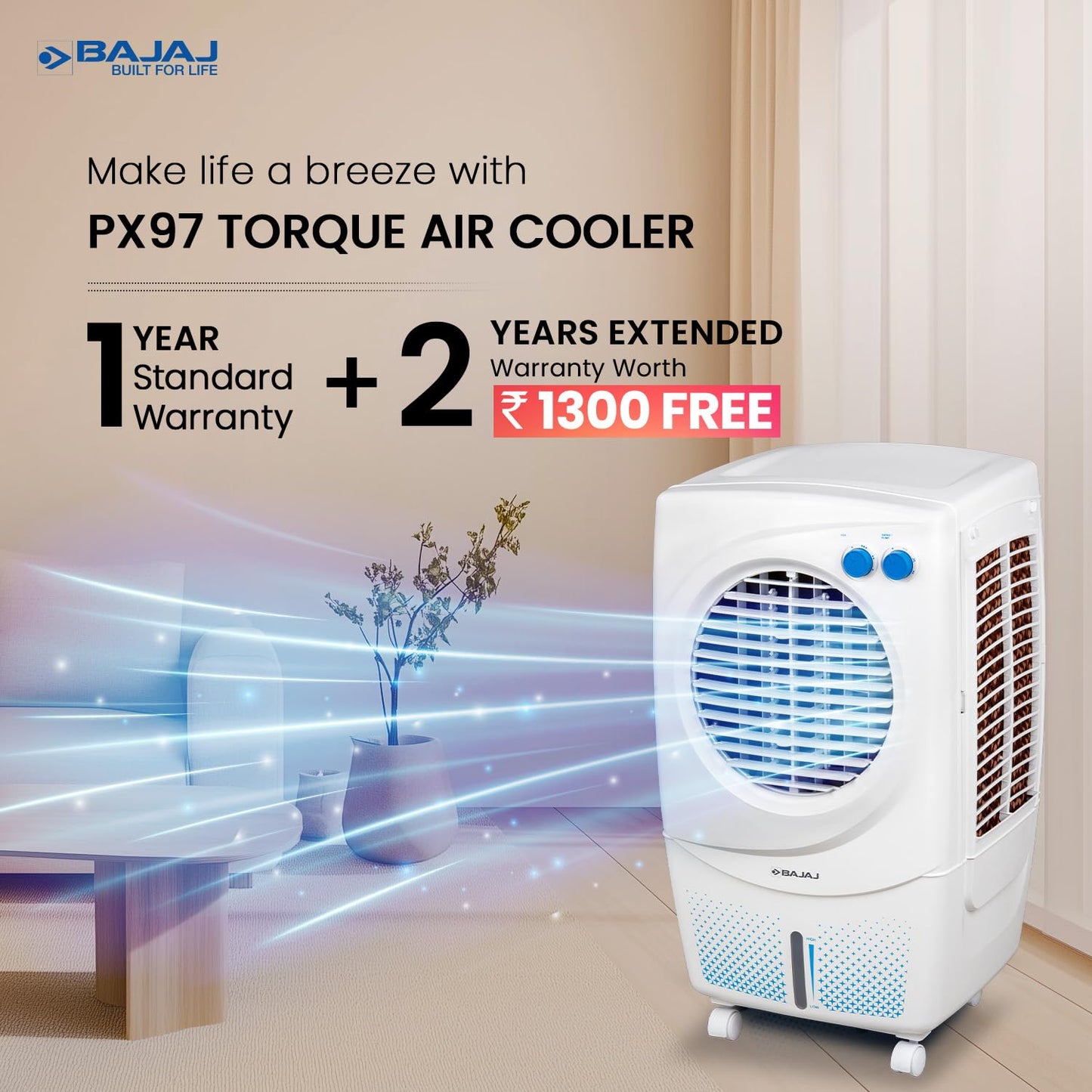 Bajaj PX97 Torque New 36L Personal Air Cooler For Home | High Speed Fan