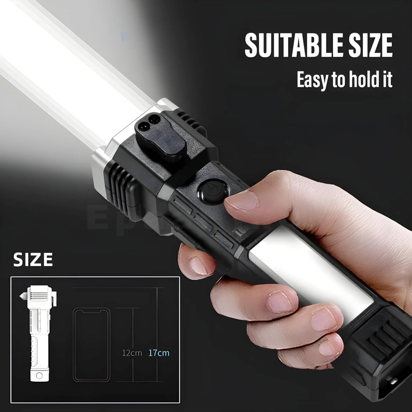Epaal Torch Light, LED 3W Torch Light Rechargeable Torch Flashlight,Long Distance Beam Range Car Rescue Torch with Hammer Window Glass and Seat Belt Cutter Built (COB) - Silver Black