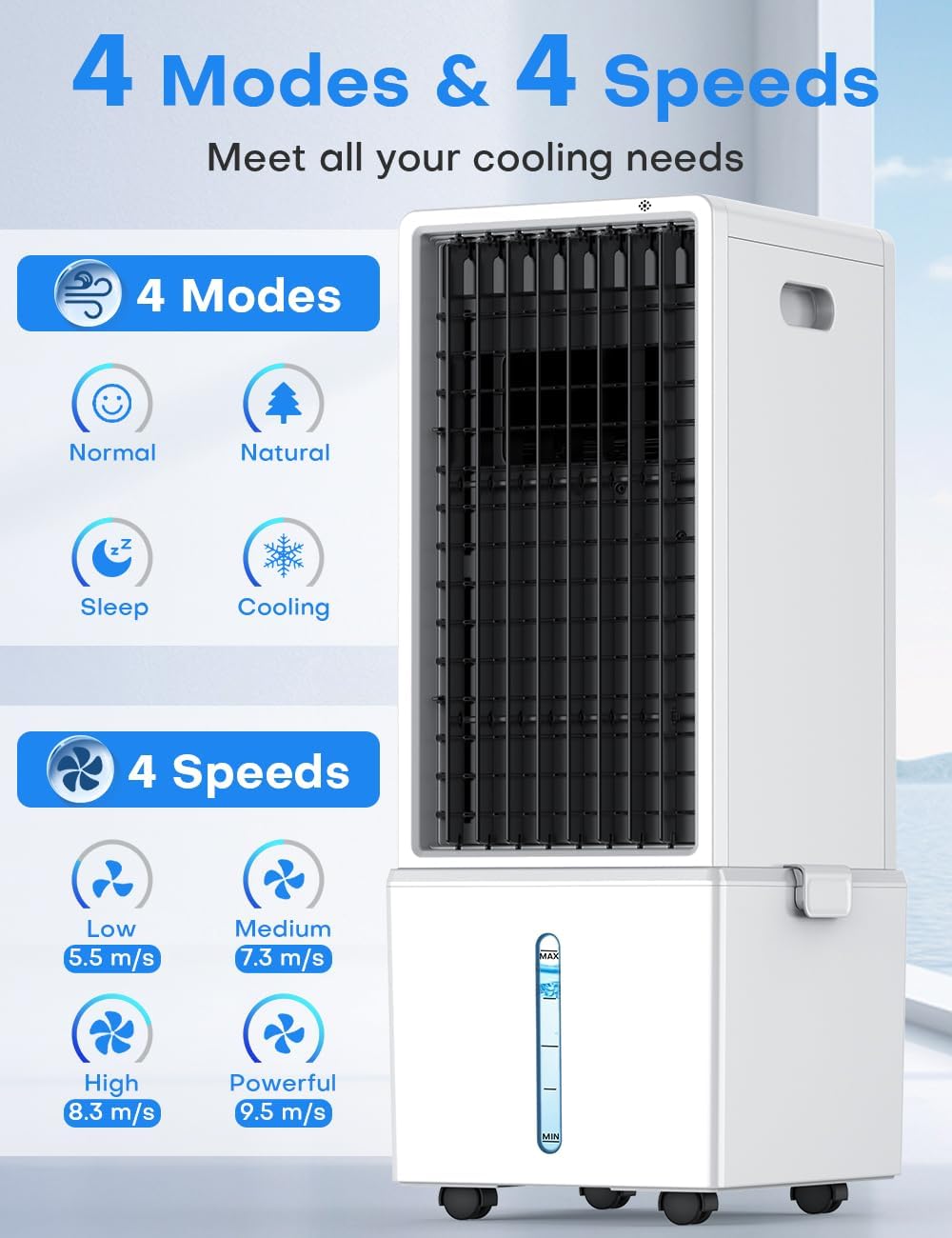 Hifresh 76R - 4-In-1 12L Air Cooler Fan with 2 Ice Packs, 4 Modes, 90° Oscillation, 12H Timer