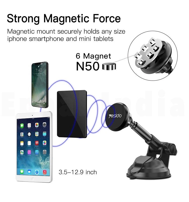 Epaal Yesido Magnetic Mobile Holder with Telescopic Arm and Strong Suction Cup for Dashboard, Windshield