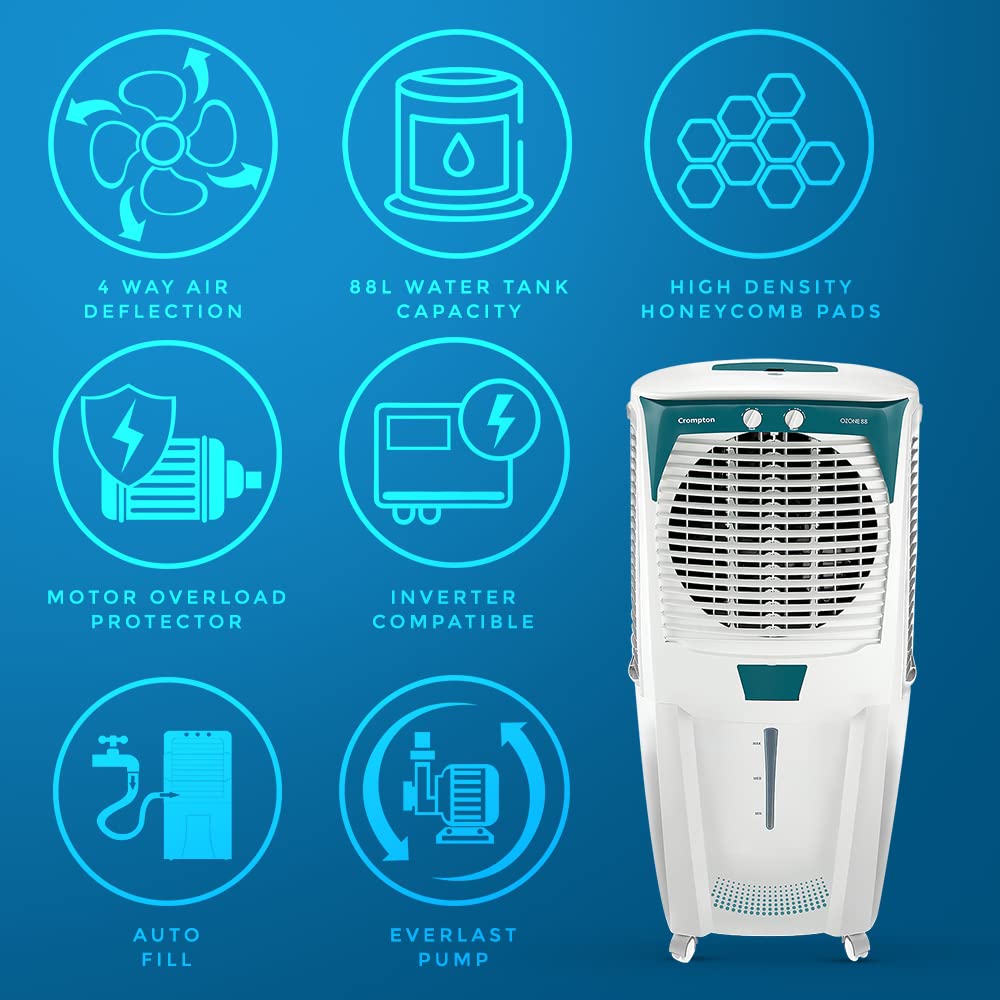 Crompton Ozone 55/75/88 Litres Desert Air Cooler for home | Large & Easy Clean Ice Chamber