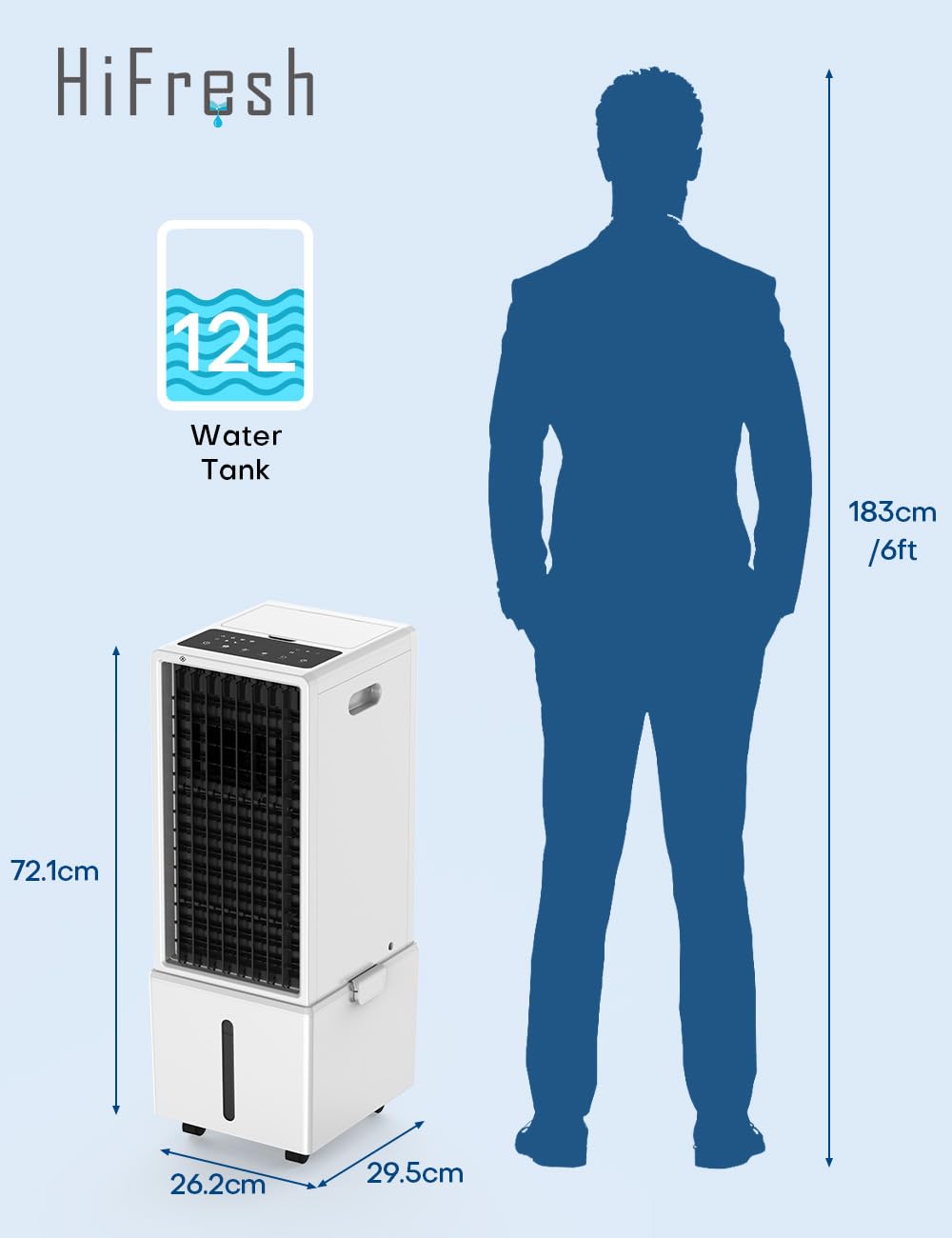Hifresh 76R - 4-In-1 12L Air Cooler Fan with 2 Ice Packs, 4 Modes, 90° Oscillation, 12H Timer