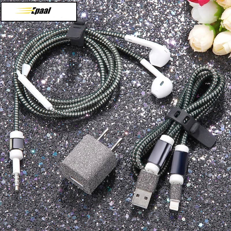 Epaal Combo Port Protector Sleeve (4pcs) with Metallic Spiral 1.6 Meter (1pc) Winder Full Cable Protector (Black)