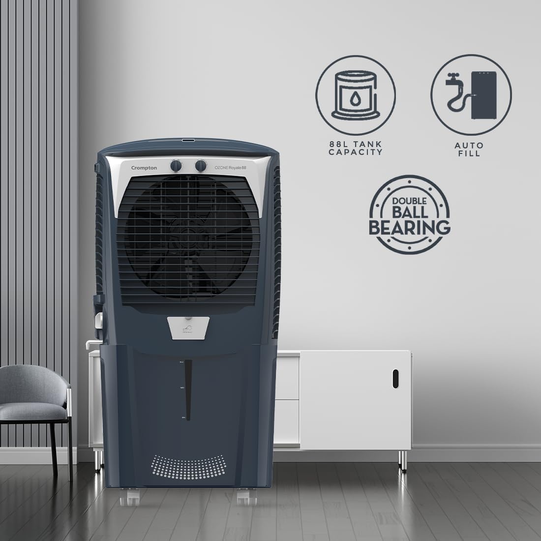 Crompton Ozone Royale Desert Air Cooler- 88L/75L/55L; with humidity control