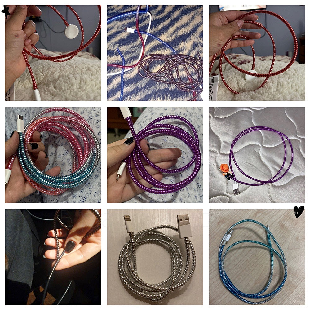 Spiral Metallic Color (2 Pcs) 1.2 Meters Each-Full Size Cable Cord Charger Protector Winder for iPhone & Android USB Charging Cables, Earphones, Lightning Cable