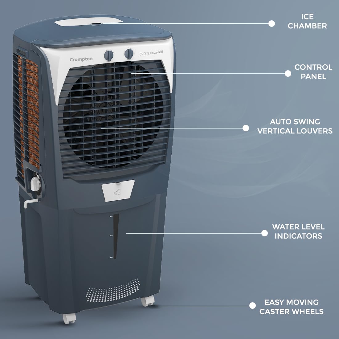 Crompton Ozone Royale Desert Air Cooler- 88L/75L/55L; with humidity control