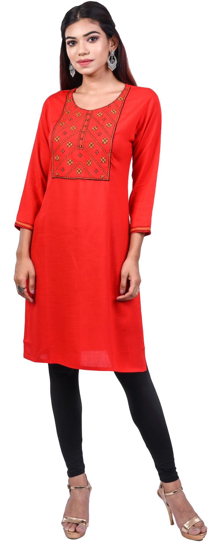 J'TTON Rayon Embroidered Straight Kurti (Pari)