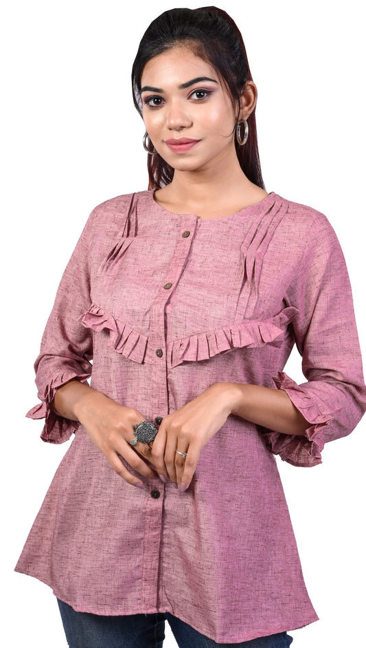 J'TTON Bell Sleeved slub Cotton Fancy Ladies Top Kurti (Avishka)