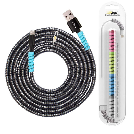 Epaal Combo Port Protector Sleeve (4pcs) with Metallic Spiral 1.6 Meter (1pc) Winder Full Cable Protector (Black)