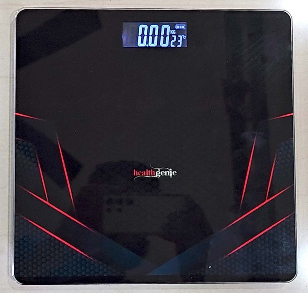 Healthgenie Weight Machine for Body Weight Thick Tempered Glass LCD Display With 3 Years Warranty Weighing Scale (Sporty Red), 180 Kg
