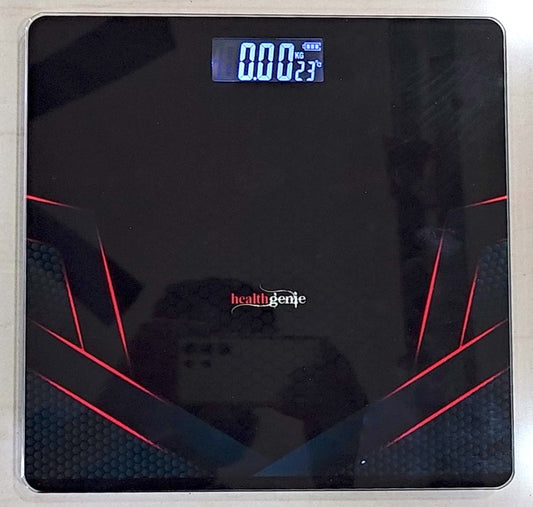 Healthgenie Weight Machine for Body Weight Thick Tempered Glass LCD Display With 3 Years Warranty Weighing Scale (Sporty Red), 180 Kg