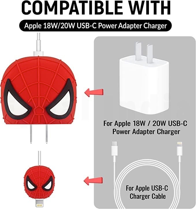 Epaal 4 pcs Cartoon 3D Design Protective Case for 18W 20W iPhone 15 14 13 12 11 Pro Max Fast Charging Cable Adapter Charger with Lightning Data Cable Case for iPhone Charger