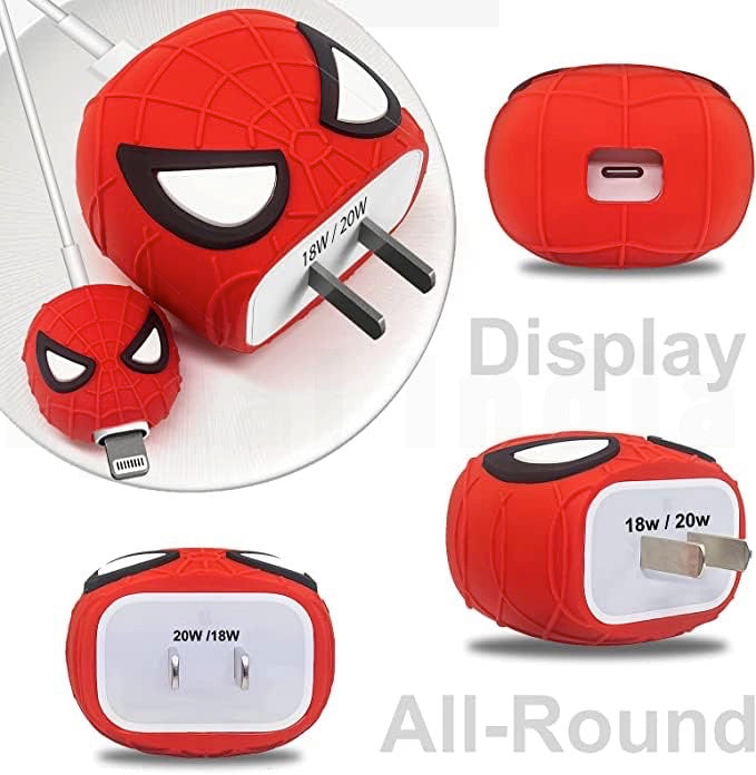 Epaal 4 pcs Cartoon 3D Design Protective Case for 18W 20W iPhone 15 14 13 12 11 Pro Max Fast Charging Cable Adapter Charger with Lightning Data Cable Case for iPhone Charger