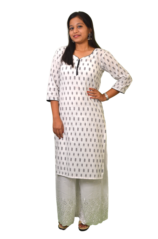 J'TTON Women's Pure Cotton Straight Kurta White