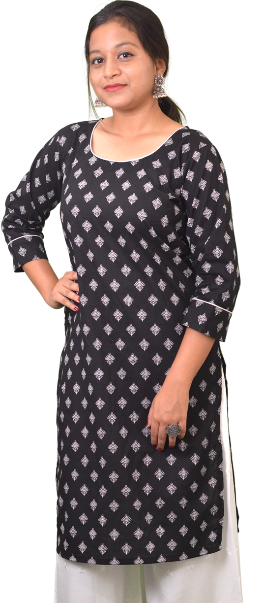 J'TTON Women's Pure Cotton Straight Kurta Black