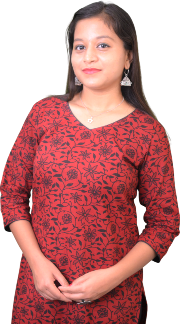 J'TTON Women's Pure Cotton Straight Kurta Red