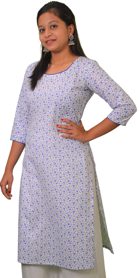 J'TTON Women's Pure Cotton Straight Kurta Blue-White