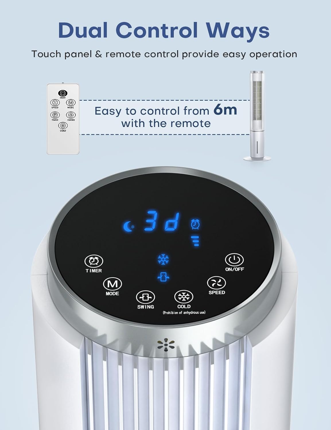 HIFRESH Air Cooler for Home, 107CM Tower Cooler w/Remote & LED Touch Screen