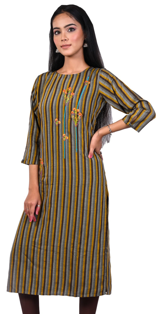 J'TTON Fancy Sleeves Long Straight Kurti (Taniya)