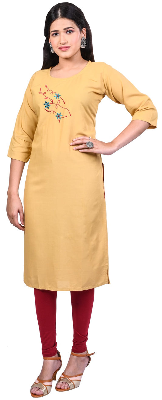 J'TTON Rayon Embroidered Straight Kurti (Urvi)