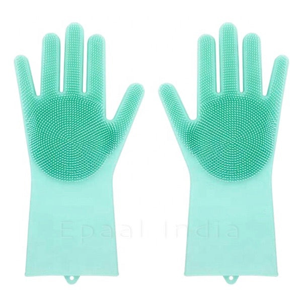 Dishwashing Gloves Pair with Scrubber Silicone Cleaning Reusable Scrub Gloves for Dish,Kitchen,Bathroom