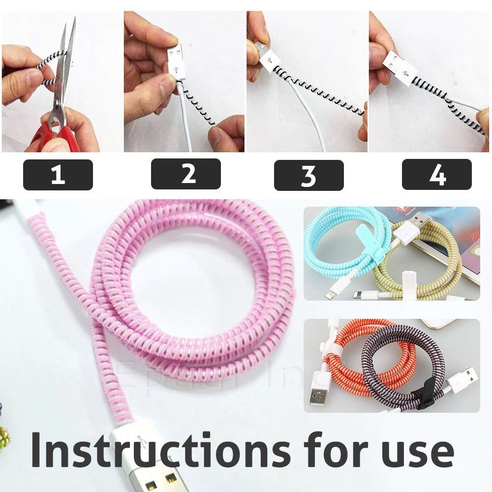 Spiral Triple Color (2 Pcs) 1.4 Meters Each-Full Size Cable Cord Charger Protector Saver Winder for iPhone & Android Charging Cables
