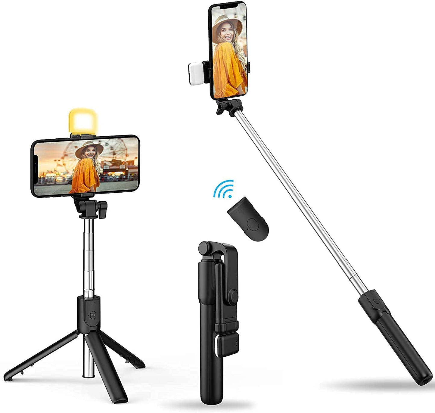 Epaal EPLR1SB Bluetooth Selfie Stick Tripod with Fill lights - Black