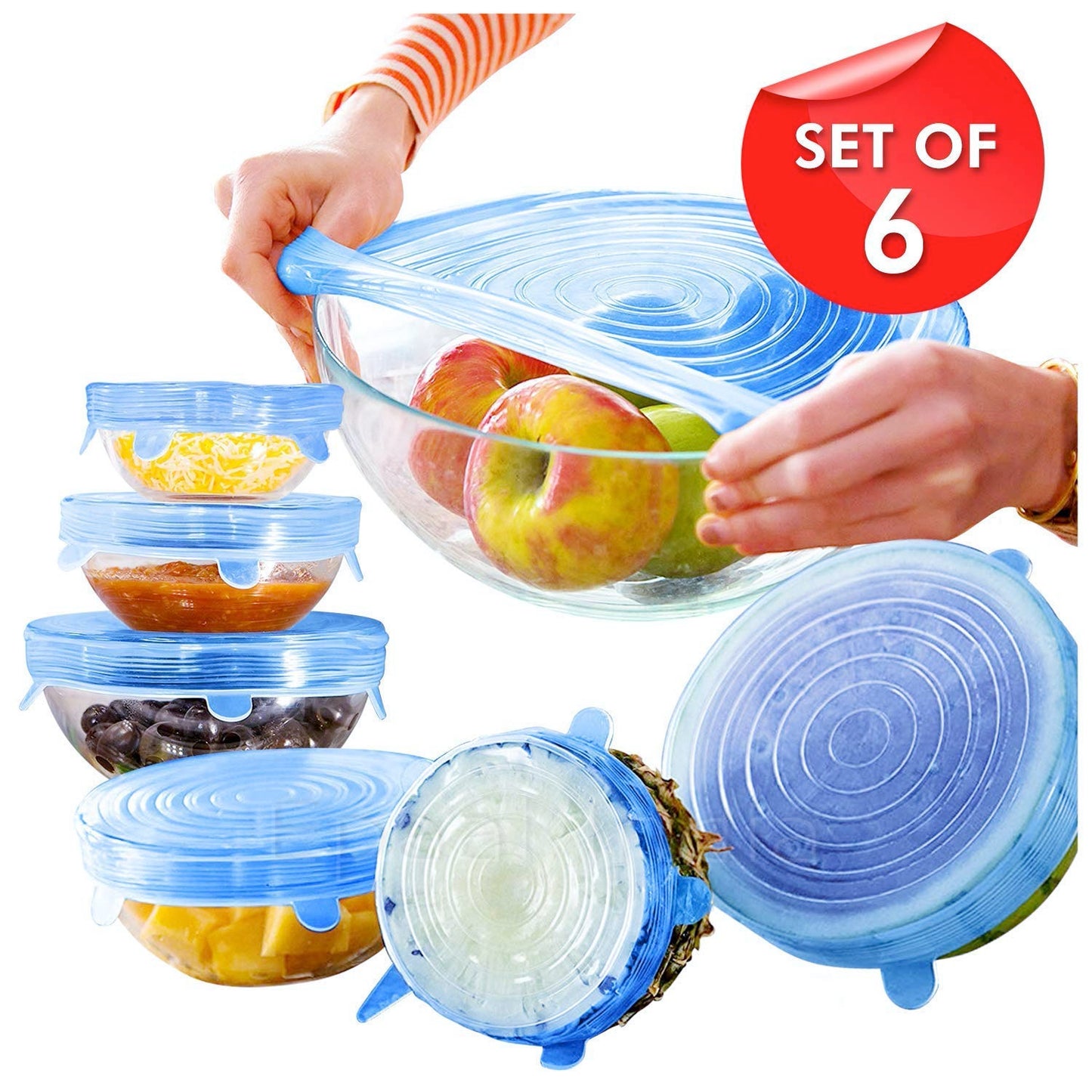 [Clearance] Set of 6 Reusable Safety Silicone Stretch Dishwasher Lids Flexible Covers
