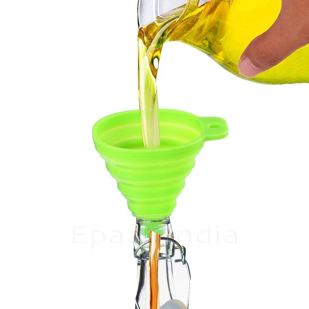 Epaal Collapsible Silicone Heat Resistant Funnel (10 cm) for Pouring Oil, Sauce, Water, Juice, Small Food-Grains (Random Color)