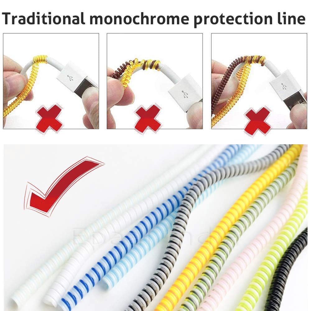 Spiral Triple Color (2 Pcs) 1.4 Meters Each-Full Size Cable Cord Charger Protector Saver Winder for iPhone & Android Charging Cables