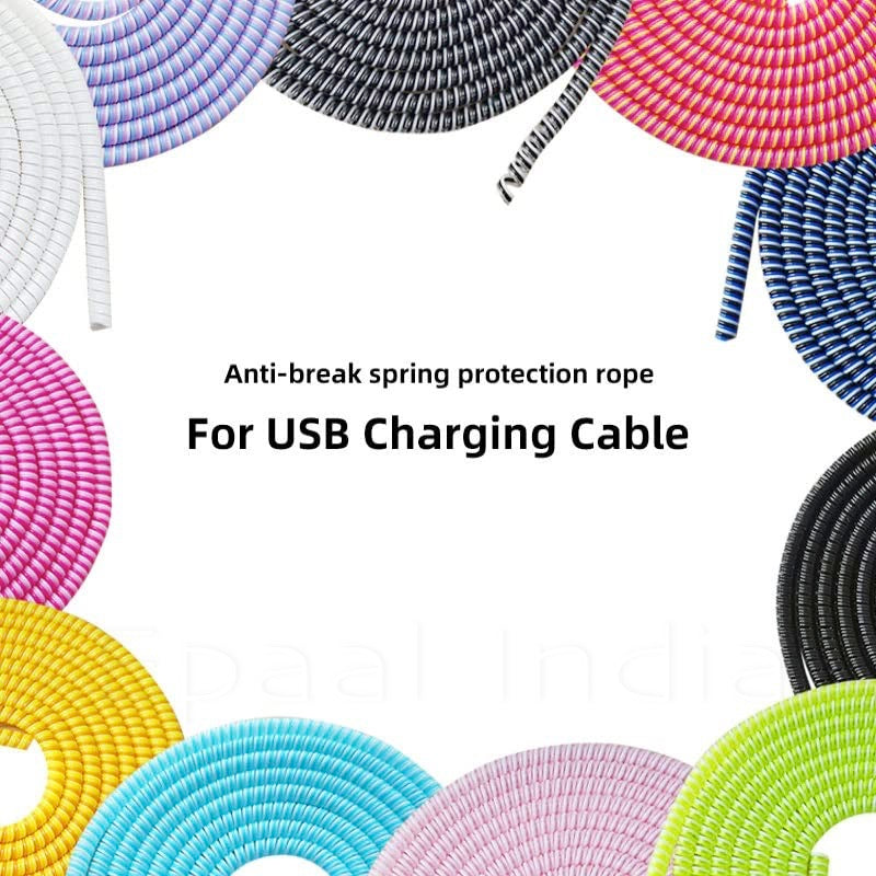 Spiral Triple Color (2 Pcs) 1.4 Meters Each-Full Size Cable Cord Charger Protector Saver Winder for iPhone & Android Charging Cables