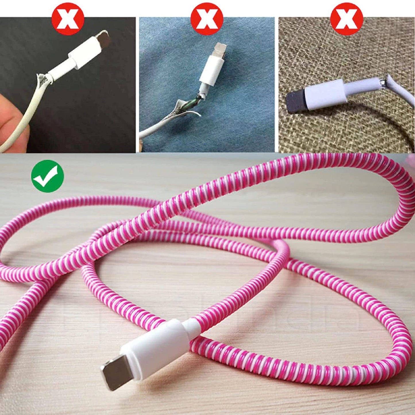 Spiral Triple Color (2 Pcs) 1.4 Meters Each-Full Size Cable Cord Charger Protector Saver Winder for iPhone & Android Charging Cables