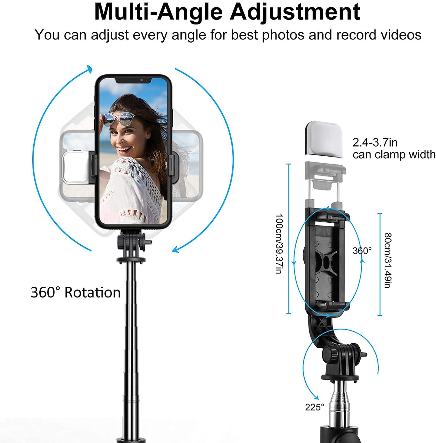 Epaal EPLR1SB Bluetooth Selfie Stick Tripod with Fill lights - Black