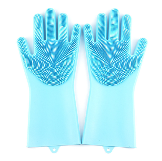 [Clearance] Dishwashing Gloves Pair with Scrubber Silicone Cleaning Reusable Scrub Gloves for Dish,Kitchen,Bathroom