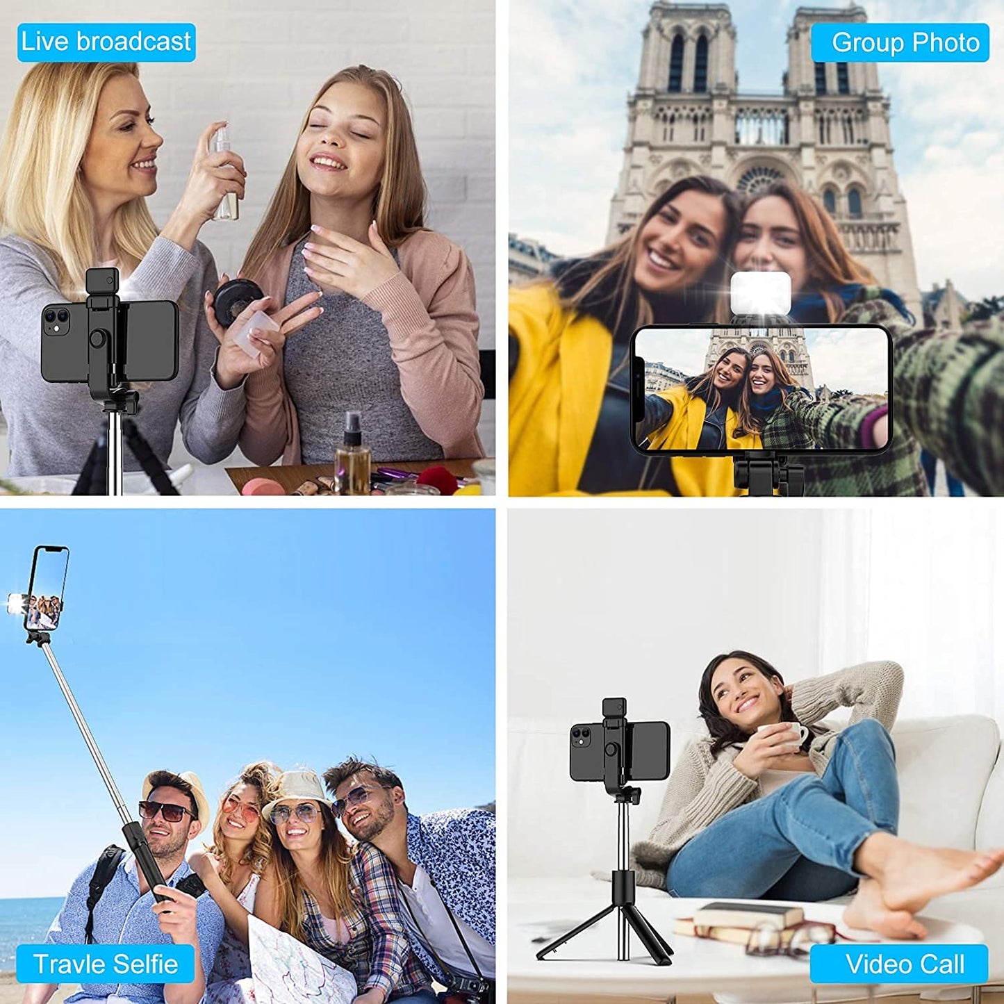 Epaal EPLR1SB Bluetooth Selfie Stick Tripod with Fill lights - Black