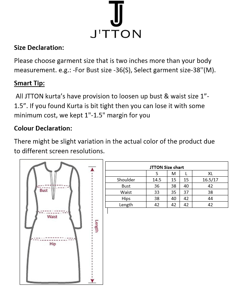 J'TTON Women's Pure Cotton Straight Kurta White