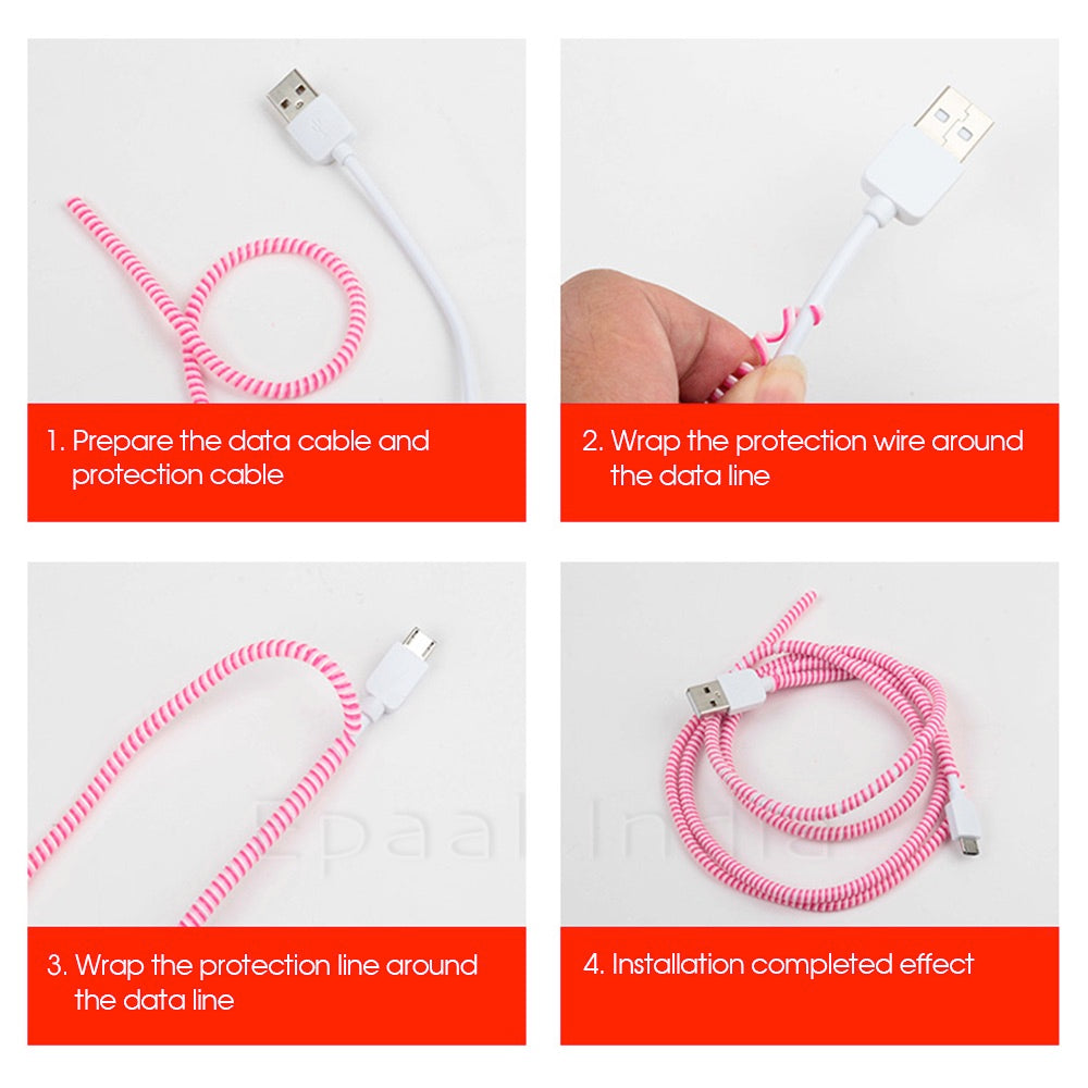 Spiral Triple Color (2 Pcs) 1.4 Meters Each-Full Size Cable Cord Charger Protector Saver Winder for iPhone & Android Charging Cables